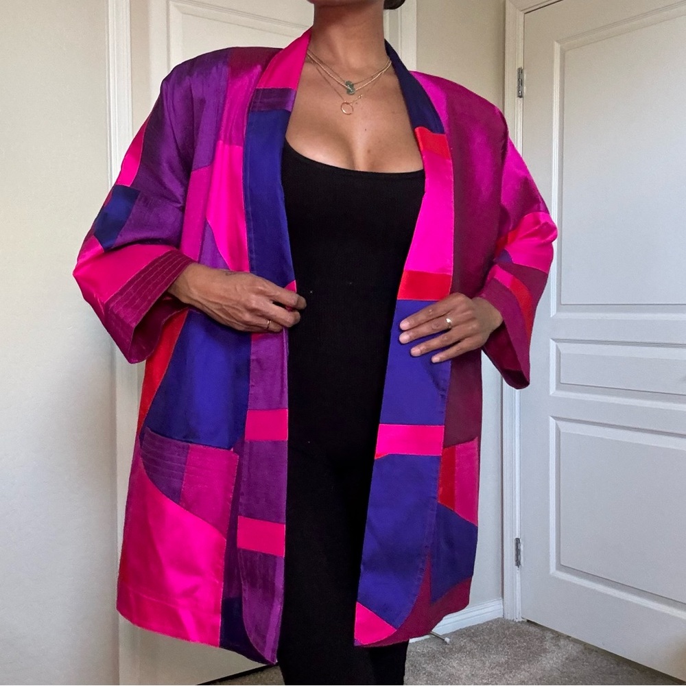 Vintage Thai Silk Hot Pink & Purple Overcoat